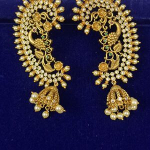Matte Finish Temple Peacock Jhumka Earrings