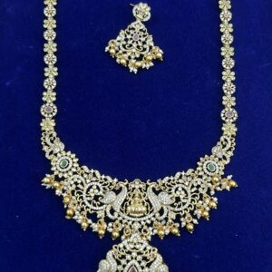 Mehendi Polish Temple Peacock Long Necklace Set